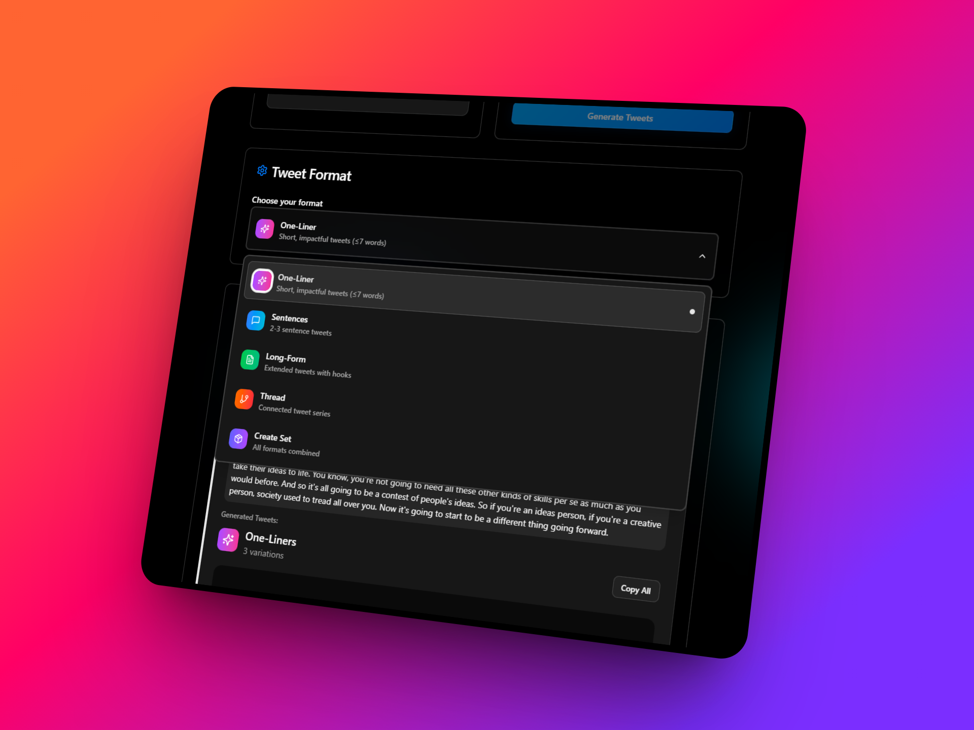 Create tweets from YOUR original thoughts